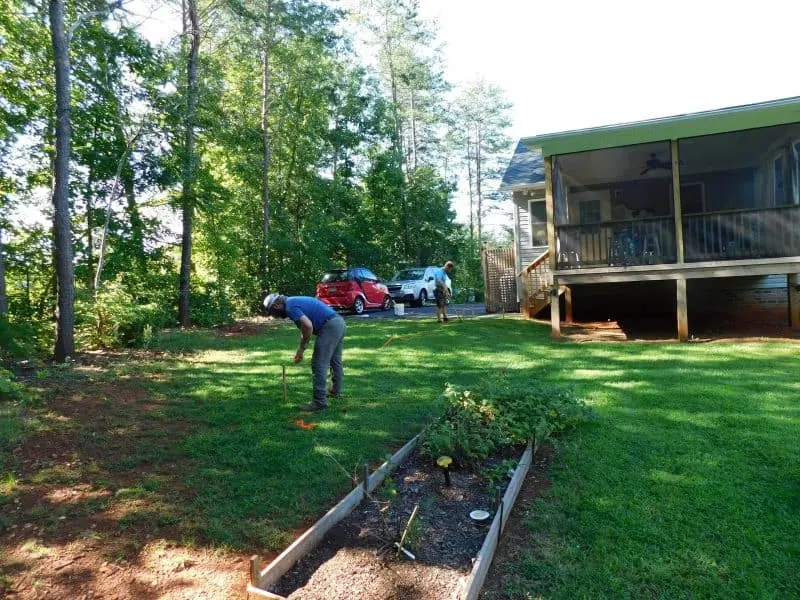 Measuring and squaring the building to keep within property line