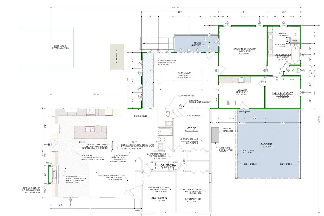 Home Addition Floor Plan for Sunroom and Master Bedroom Bath