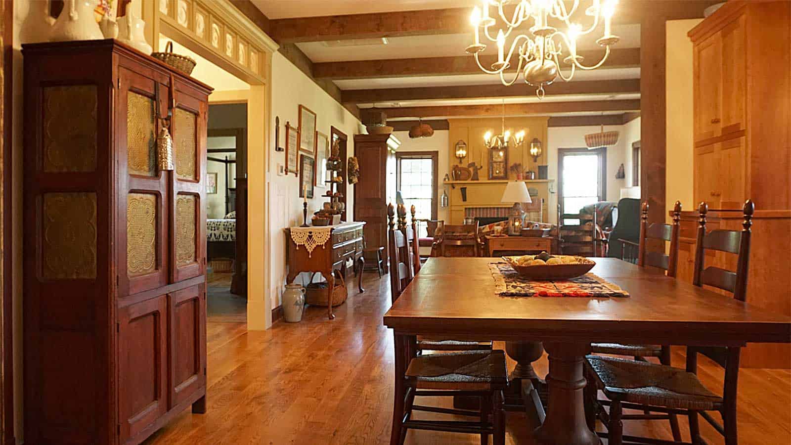 Open concept dining and great room in custom built home
