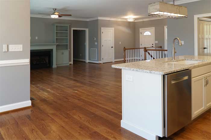 Random width white oak flooring in central Virginia custom home