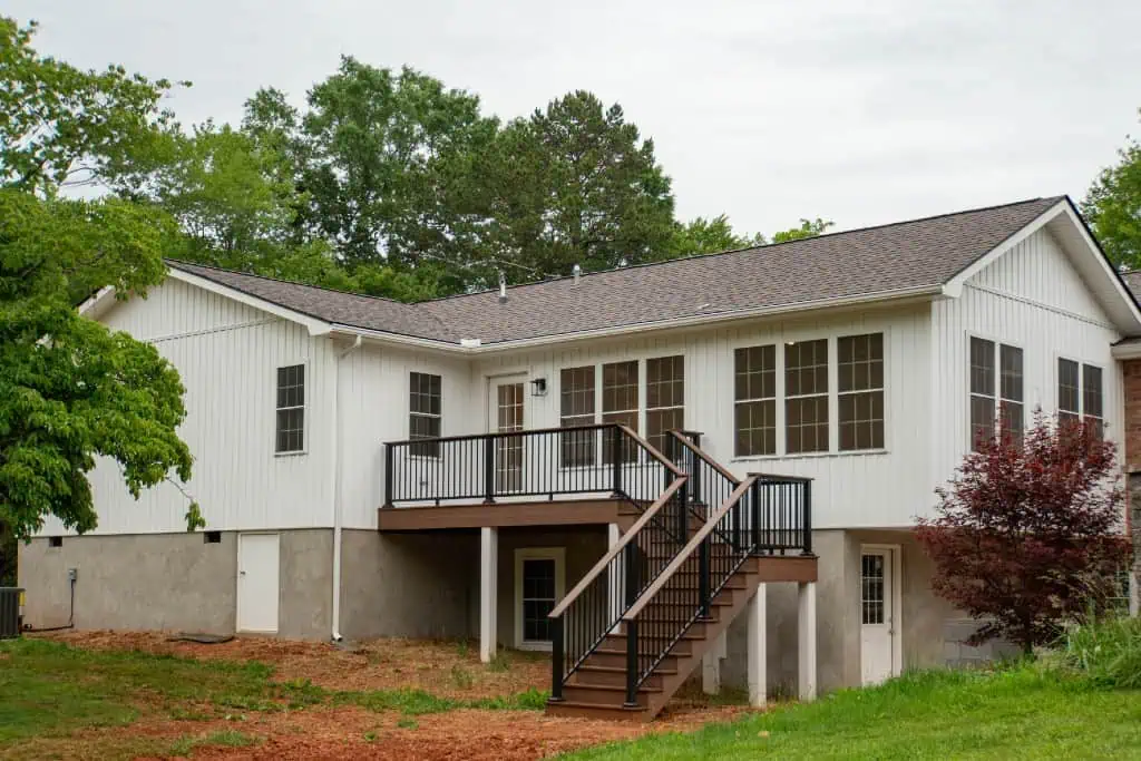 Home Addition Exterior facing Master Bedroom and Sunroom