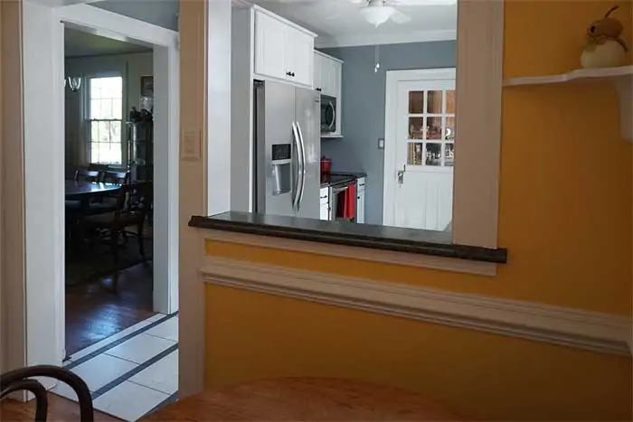 Inside breakfast nook with pass-through wall