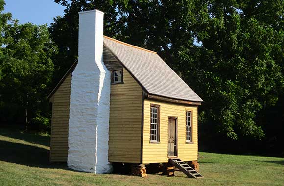 Pine siding on historic Charles Sweeny cabin in Appomattox, VA