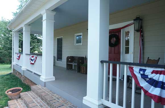 Large front porch on custom built home